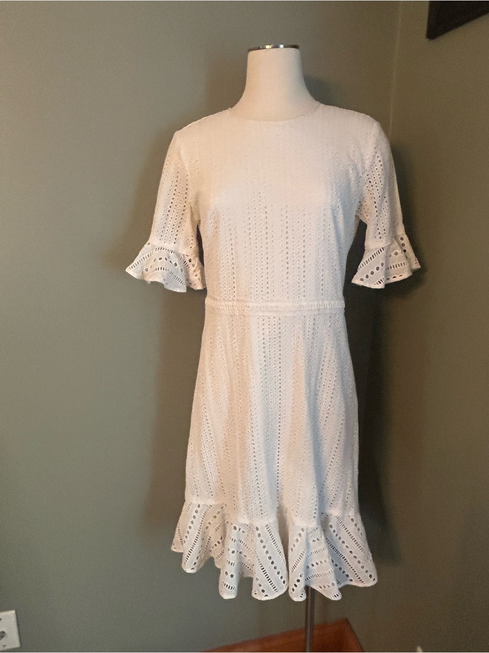 Banana Republic White Eyelet Midi Dress with Ruffle Hem